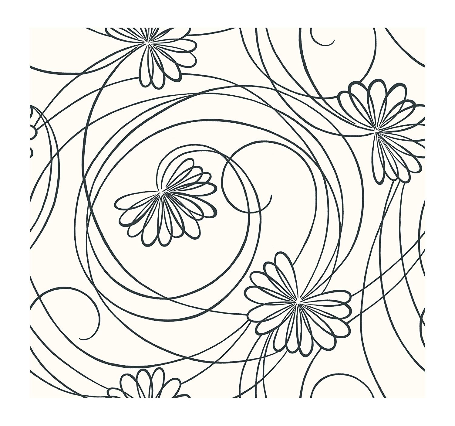 1500x1403 York Wallcoverings Tres Chic BL0340 Script Floral Wallpaper, White/Black