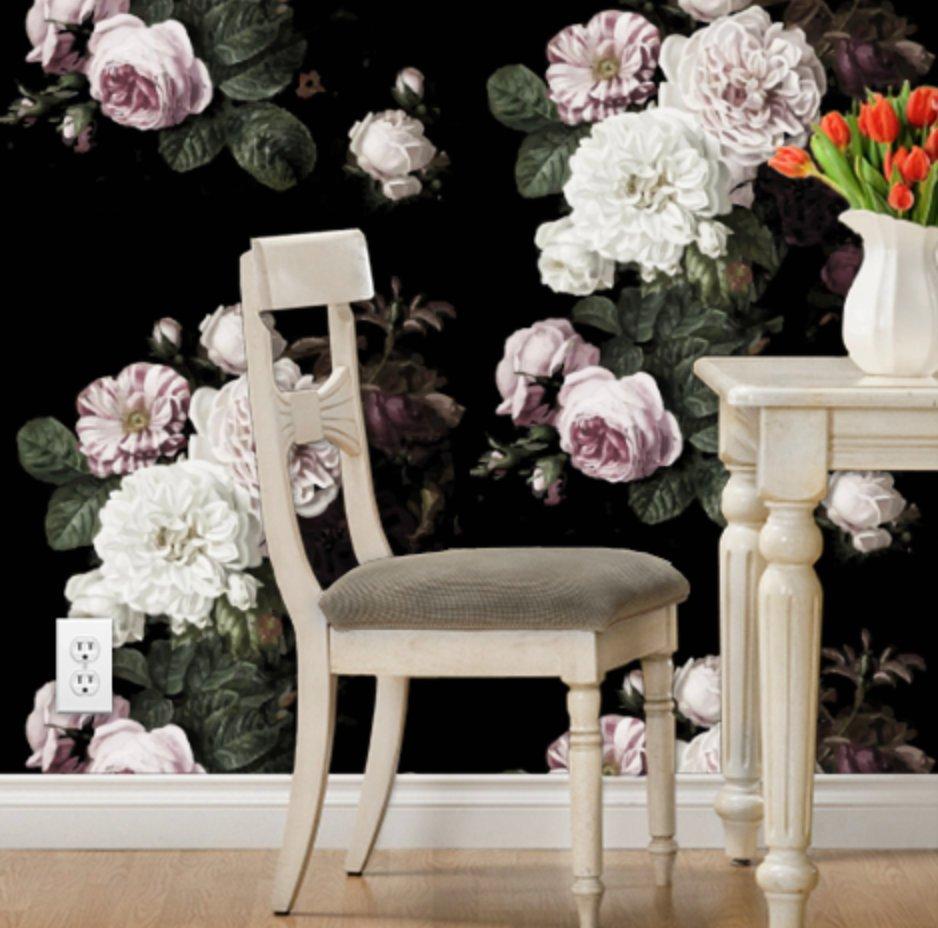 938x928 Dark Floral wallpaper Black floral Removable wallpaper vintage roses floral  on black flowers Peel & Stick Self Adhesive nursery mural black