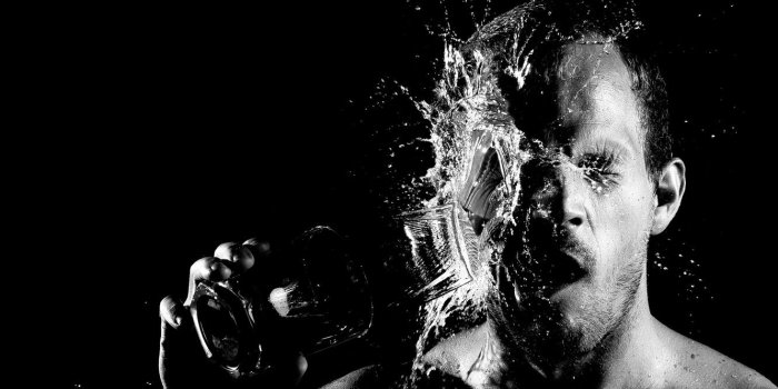 1332x850 Wallpaper man, face, black and white, glass of water images for