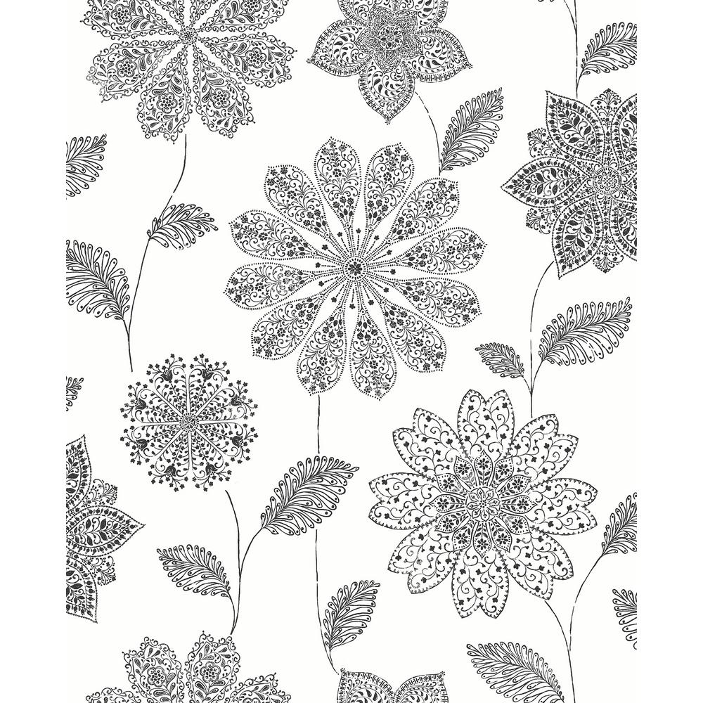 1000x1000 Panache Black Floral Wallpaper