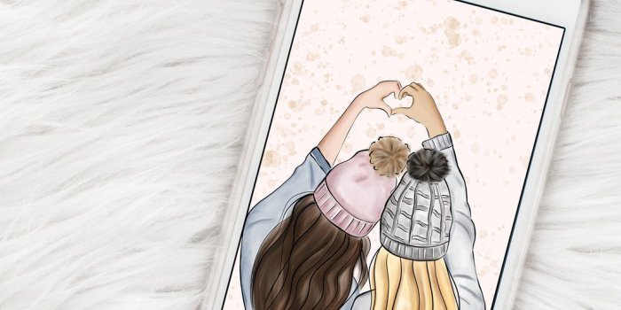 1060x1211 Best Friends Phone Wallpaper - Phone Lock Screen - Fashion Illustration