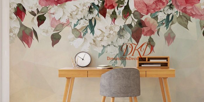1206x910 Vintage Floral Wallpaper Watercolor Wall Art Red Flower Quote