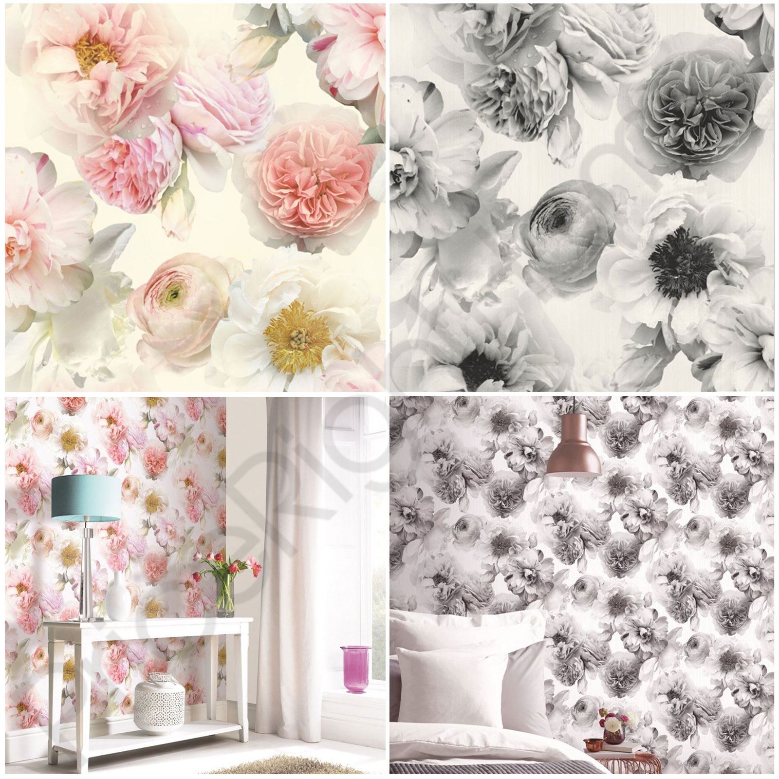 1600x1600 Details about ARTHOUSE DIAMOND BLOOM FLORAL WALLPAPER FLOWERS GLITTER -  BLUSH PINK, GREY BLACK