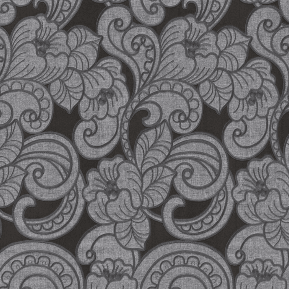 1000x1000 Seriano Charcoal Black Floral Trieste Italian Wallpaper 2141