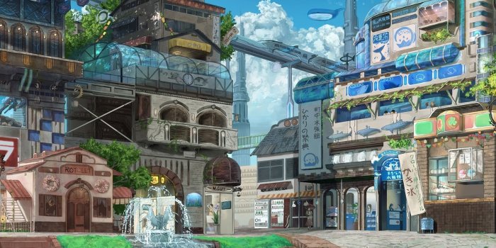 1680x1050 Gorgeous Anime City Wallpaper #6796513