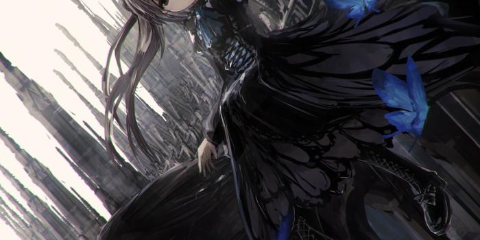 1703x2356 Long black haired female anime character wallpaper, Gothic, loli