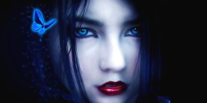 1600x900 women dark blue eyes gothic black hair butterflies High Quality