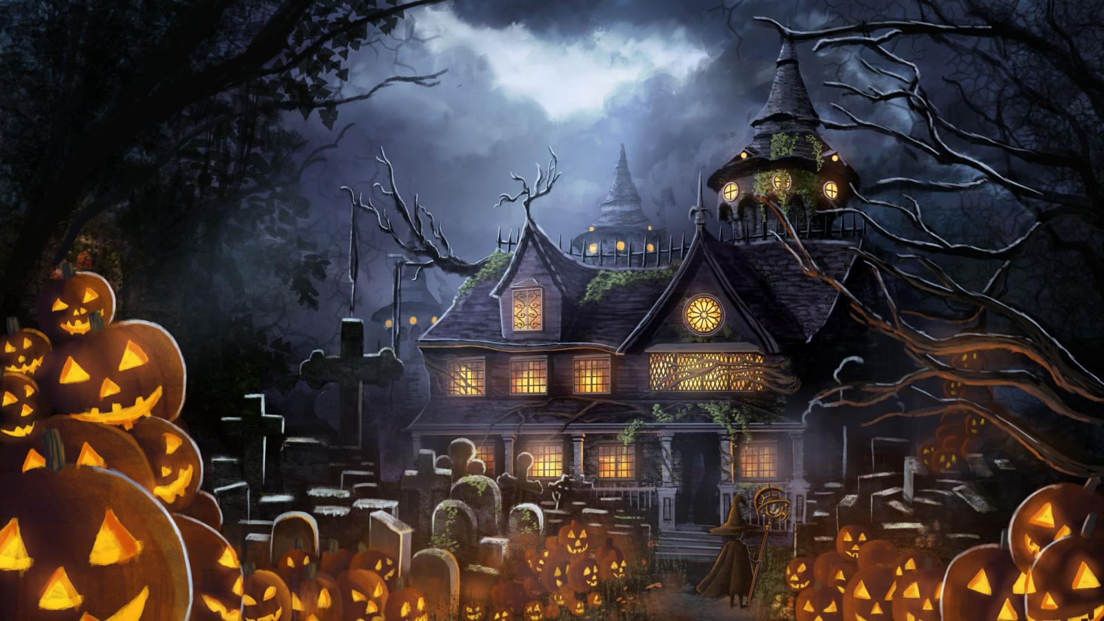 3840x2160 Wallpaper Holidays Houses Anime Fantasy Halloween Pumpkin 3840x2160