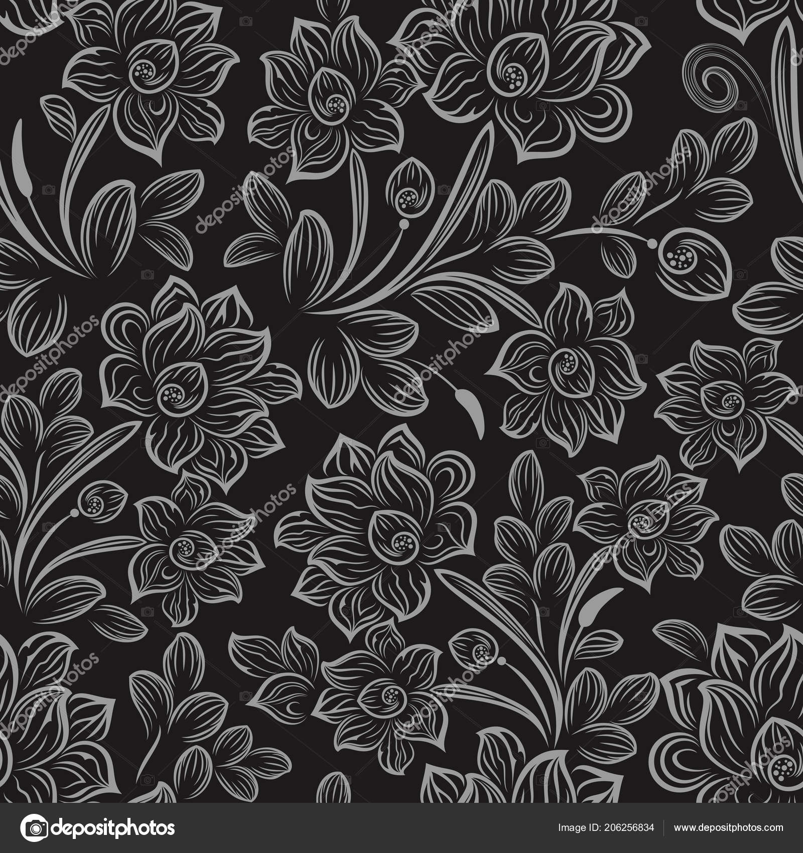 1600x1700 Black And White Seamless Floral Wallpaper Pattern Vector - Black
