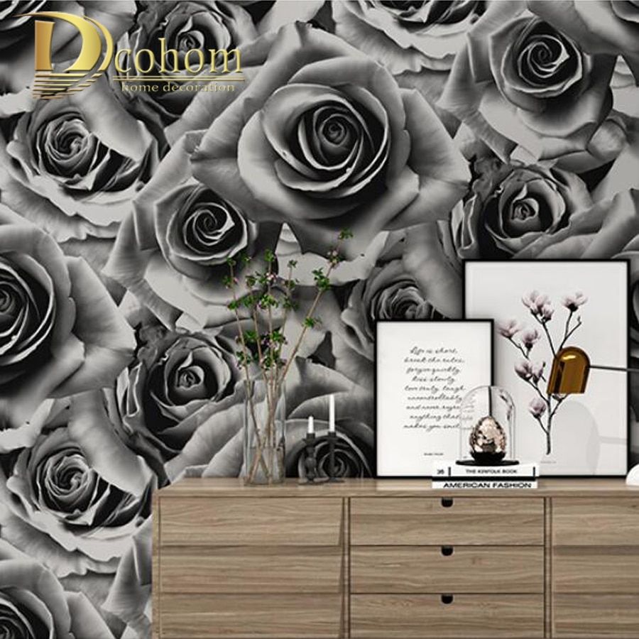 900x900 US $48.3 |Natural Romantic Southeast Asia Style Wallcoverings Black Red  Rose Floral Wallpaper Fashion Bar TV Background Decoration-in Wallpapers  from