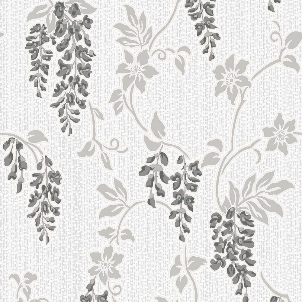 1000x1000 K2 Shiro Floral Wallpaper Black, White