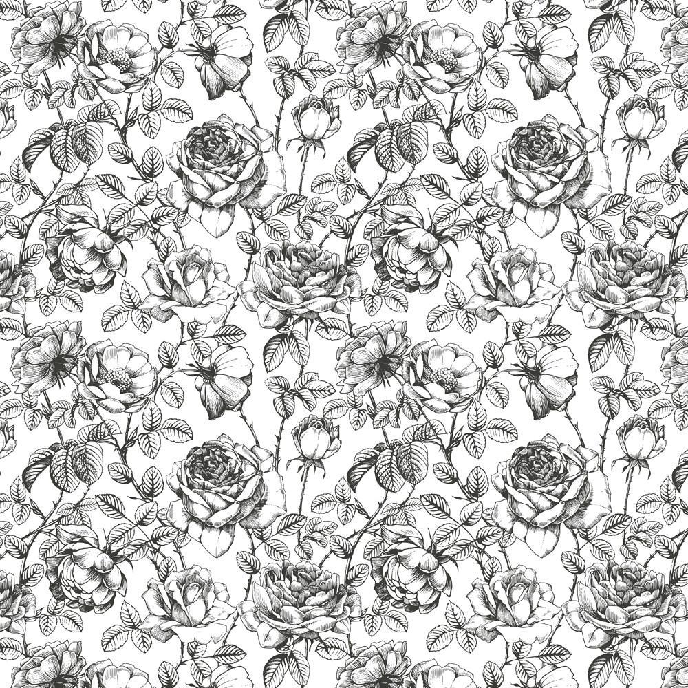 1000x1000 Black and White Floral Wallpaper, Romantic Floral Pattern Wall Mural
