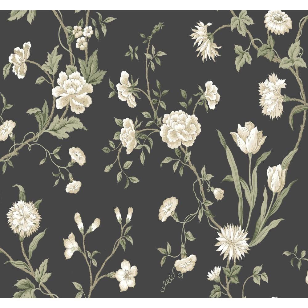 1000x1000 York Wallcoverings Black and White Gracie Floral Wallpaper Memo