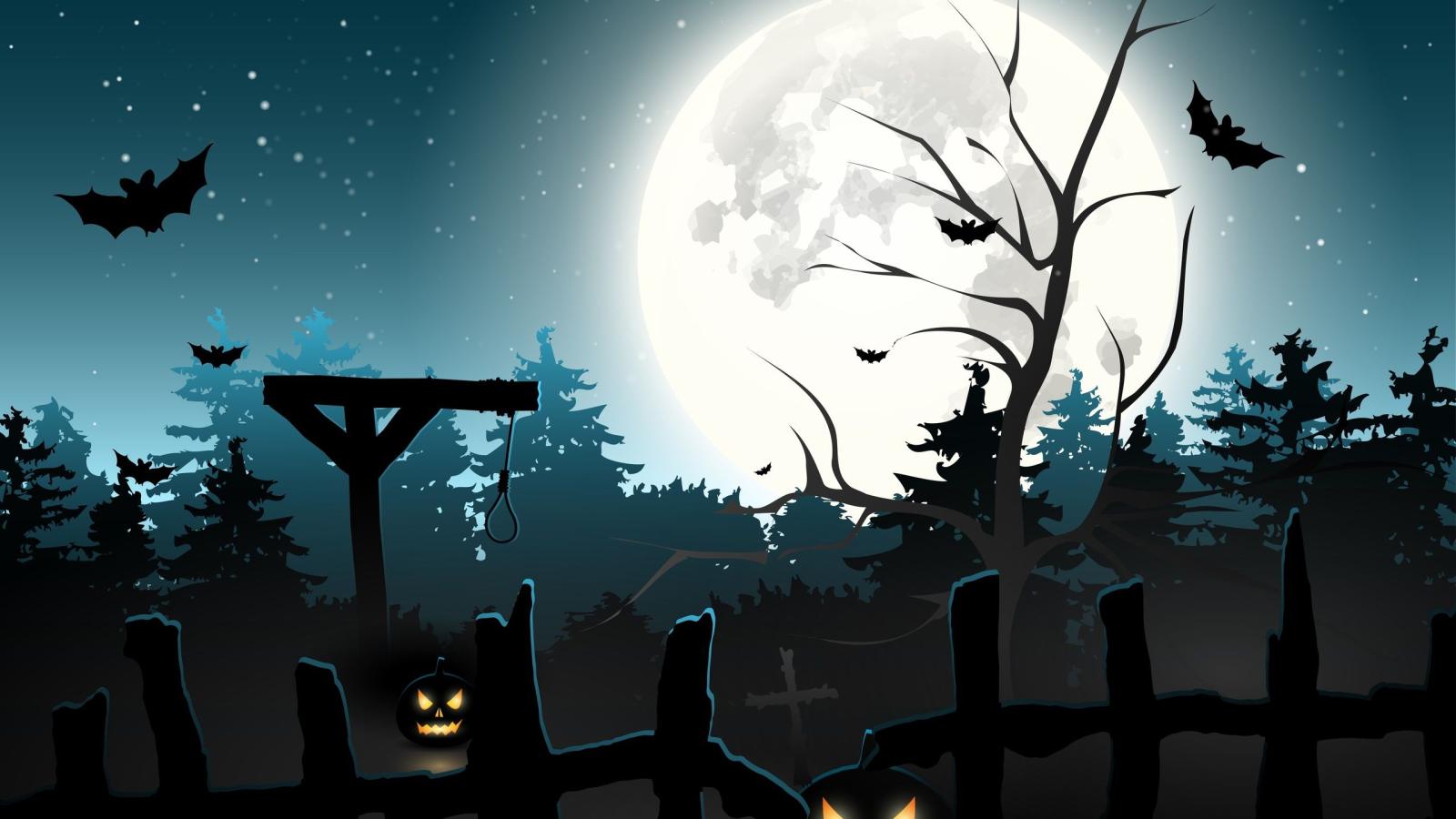 2560x1440 2560x1440 full moon, halloween, graveyard, scary, creepy, pumpkins
