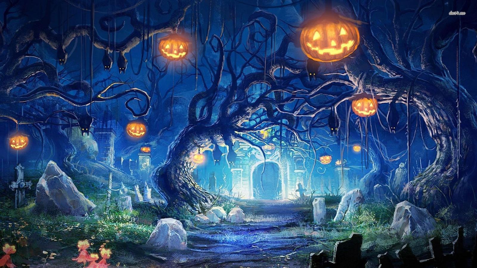 1920x1080 Halloween night in the cemetery wallpaper - Holiday wallpapers - #23031