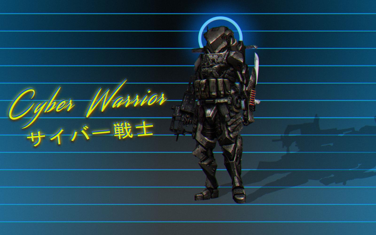 1920x1200 warrior, Neon, Cyberpunk, Cybernetics, Typography, Digital art