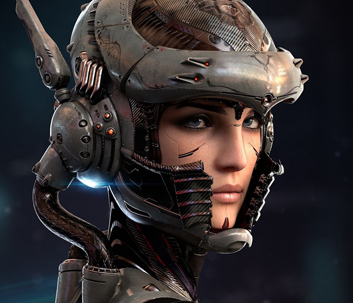 1192x1024 Photo Helmet Sengjoon, Cybernetic Organism Face Fantasy young woman