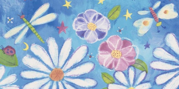 1000x1000 White Pink Purple Flowers Dragonfly Butterfly Stars Blue Prepasted  Wallpaper Border
