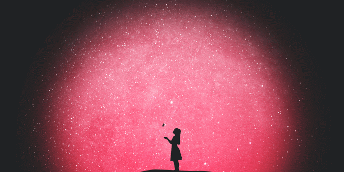 1600x900 Download 1600x900 Lonely Girl, Pink Sky, Stars, Night, Butterfly