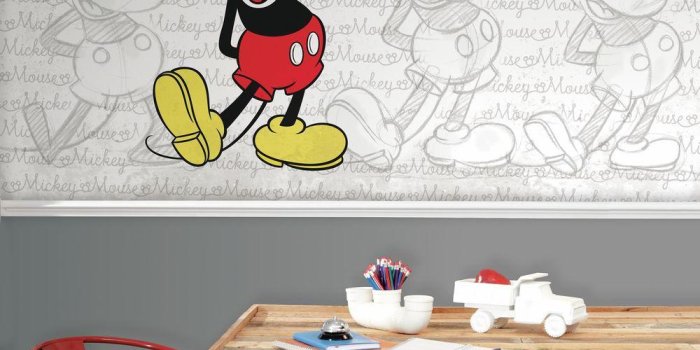 1000x1000 72 in. W x 126 in. H Classic Mickey XL Chair Rail 7-Panel Prepasted Wall  Mural