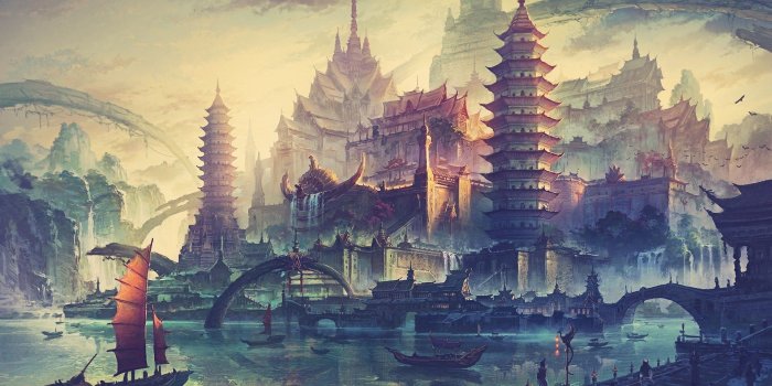 1920x1200 4593671 #boat, #China Town, #fantasy art, #ancient, #drawing, #Asian