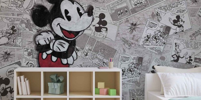 1300x1300 Disney Mickey Mouse Newsprint Vintage Wall Paper Mural | Buy at