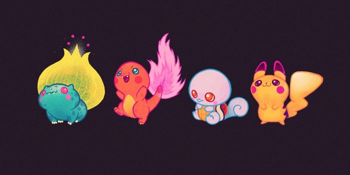 1920x1080 Bulbasaur, Charmender, Squirtle, and Pikachu illustration, chibi HD