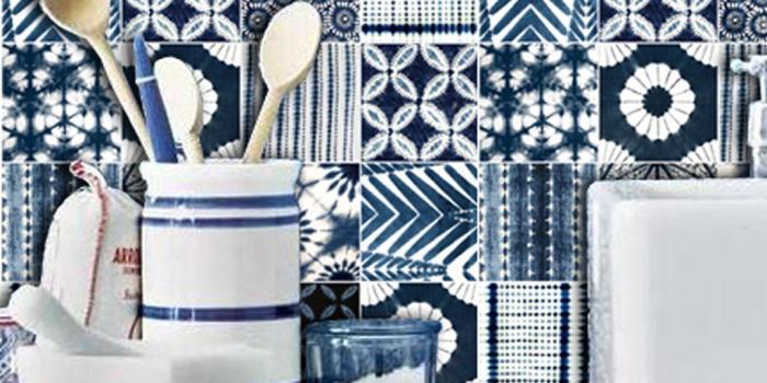 1024x1024 Tile Sticker Pack in Shibori Indigo Blue for Kitchen, Bathroom