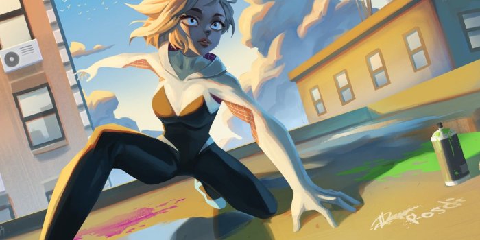 1332x850 Wallpaper girl, art, costume, marvel comics, Gwen Stacy, Spider-Gwen