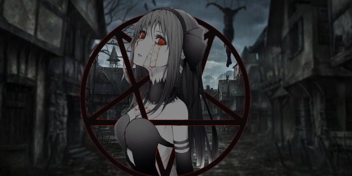 1332x850 Wallpaper girl, Gothic, blood, anime, pentagram, madskillz images