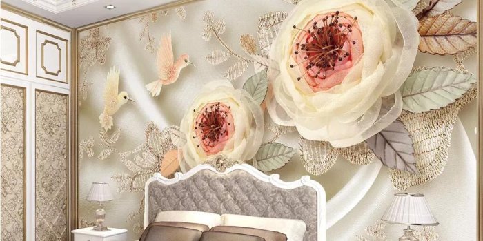 1024x879 3d wallpaper custom photo mural Luxury wedding room silk flowers bird lace  background wall Home decor living room wallpaper for walls 3 d