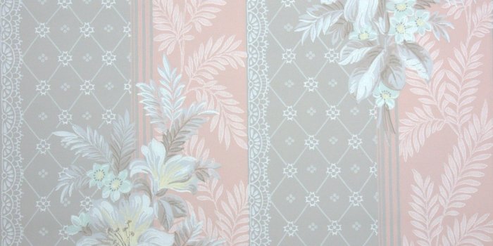 1500x1222 1940s Vintage Wallpaper by the Yard - Floral Wallpaper White Flowers and  Lace with Taupe and Peach Stripe