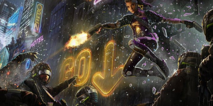 1332x850 Wallpaper girl, night, the city, gun, fiction, rain, police, art