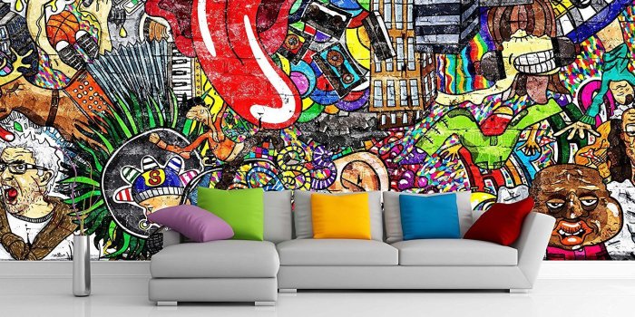 1500x1114 Removable Wallpaper Mural Peel & Stick Music Collage on a Large Brick Wall  Graffiti (60H X 90W)