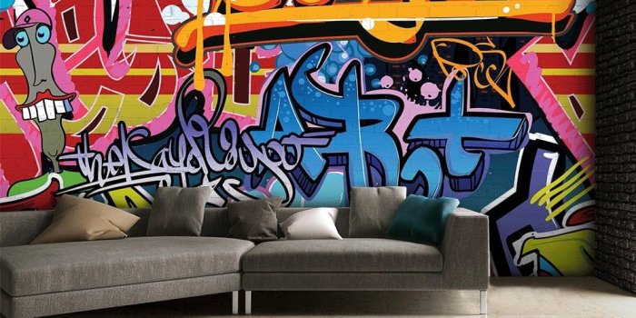 1000x1000 Brightly Coloured Street Graffiti Feature Wallpaper Mural | 315cm x 232cm