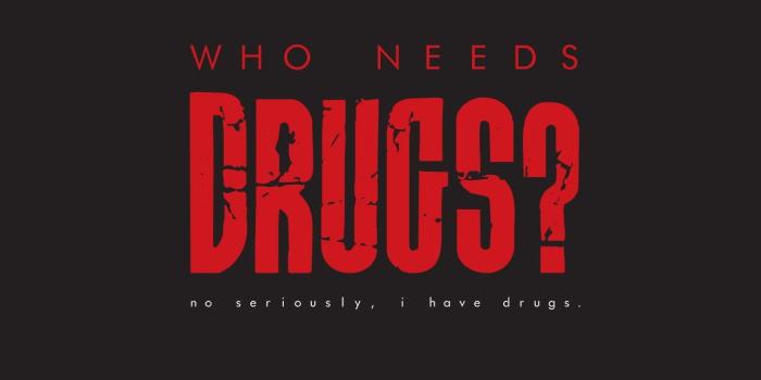 1406x1148 Black background with who needs drugs? text overlay HD wallpaper
