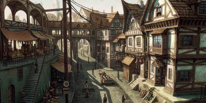 1730x1050 paintings, cityscapes, buildings, artwork, medieval :: Wallpapers