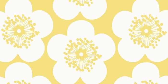 1500x1500 Pop Floral Designer Wallpaper in Color Lemon 'Yellow on Soft White'