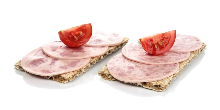 3456x2304 HD wallpaper: sliced tomato and hams, sausage, toast, tomatoes