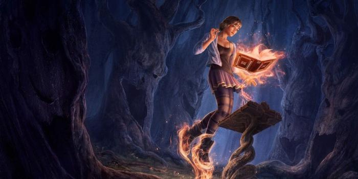 1332x850 Wallpaper forest, magic, Girl, book, spell images for desktop
