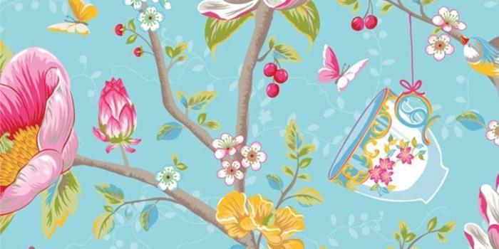 800x1200 Chinese Garden wallpaper light blue