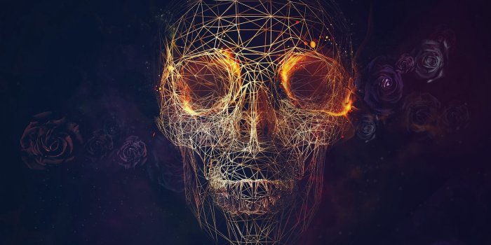 2560x1080 Download wallpaper 2560x1080 skull, lines, roses, geometry dual wide