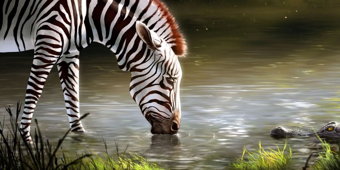 3840x2160 Download wallpaper 3840x2160 zebra, lake, art, animal, wildlife 4k