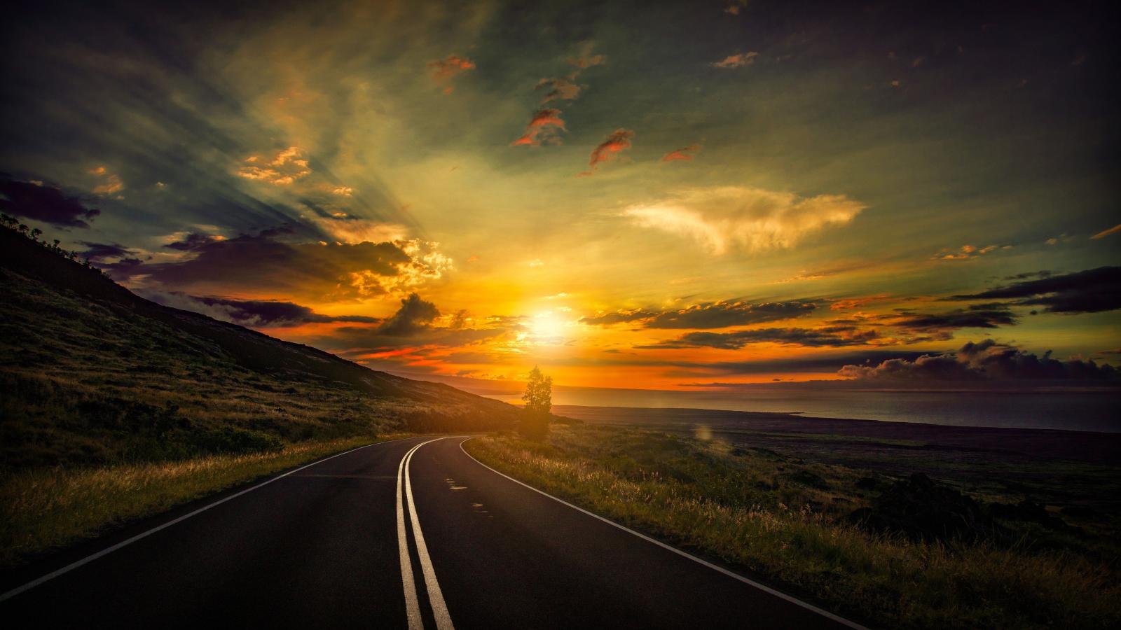5120x2880 Wallpaper road, 5k, 4k wallpaper, 8k, clouds, sunset, Nature #12465