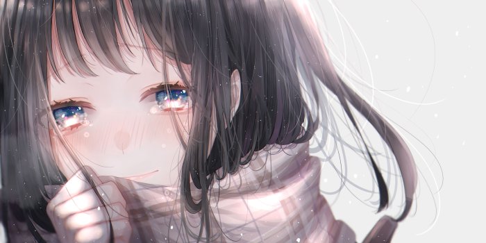 3500x2500 5042050 Short Hair, Brown Hair, Blue Eyes, Scarf, Tears wallpaper
