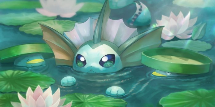 1920x1200 Download 1920x1200 Vaporeon, Pokemon, Swimming, Cute, Lotad