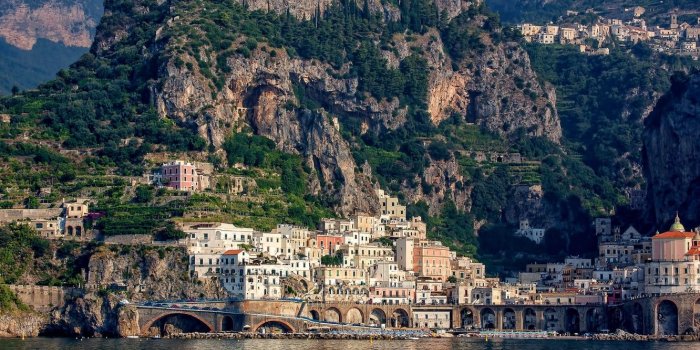 1332x850 Wallpaper city, sea, landscape, Italy, Amalfi, coast, rocks, houses