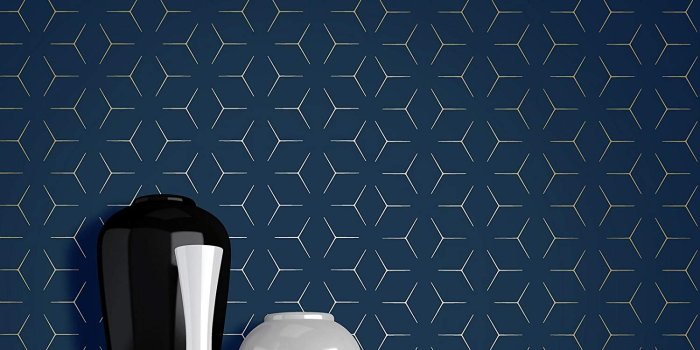 1500x1500 Metro Illusion Geometric Wallpaper - Navy Blue and Gold - WOW005