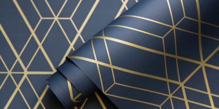 1000x1000 Metro Diamond Geometric Wallpaper - Navy Blue and Gold - WOW003 in