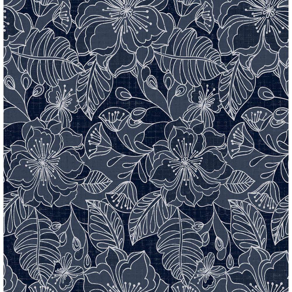 1000x1000 Toulouse Navy Floral Wallpaper Sample